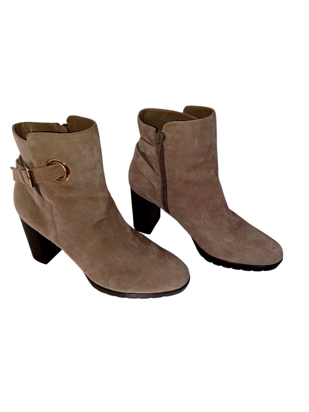 Bella Vita Suede Ankle Boots Buckle Block Heel Lug Sole Side Zip Women Size 8.5M